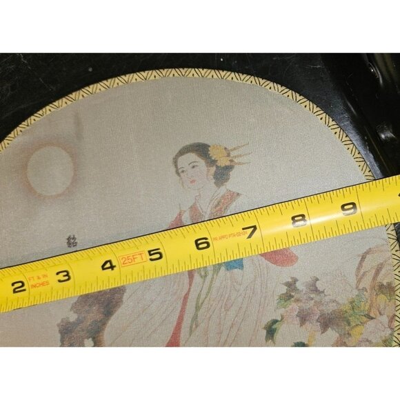 Vintage Fan Silk Hand-Painted Japanese Round Bamboo Handle & Moonlit Lady Design - Picture 4 of 8